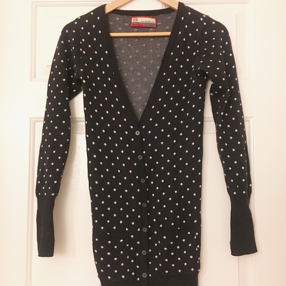 Deep Navy Polka Dot Long Cardigan